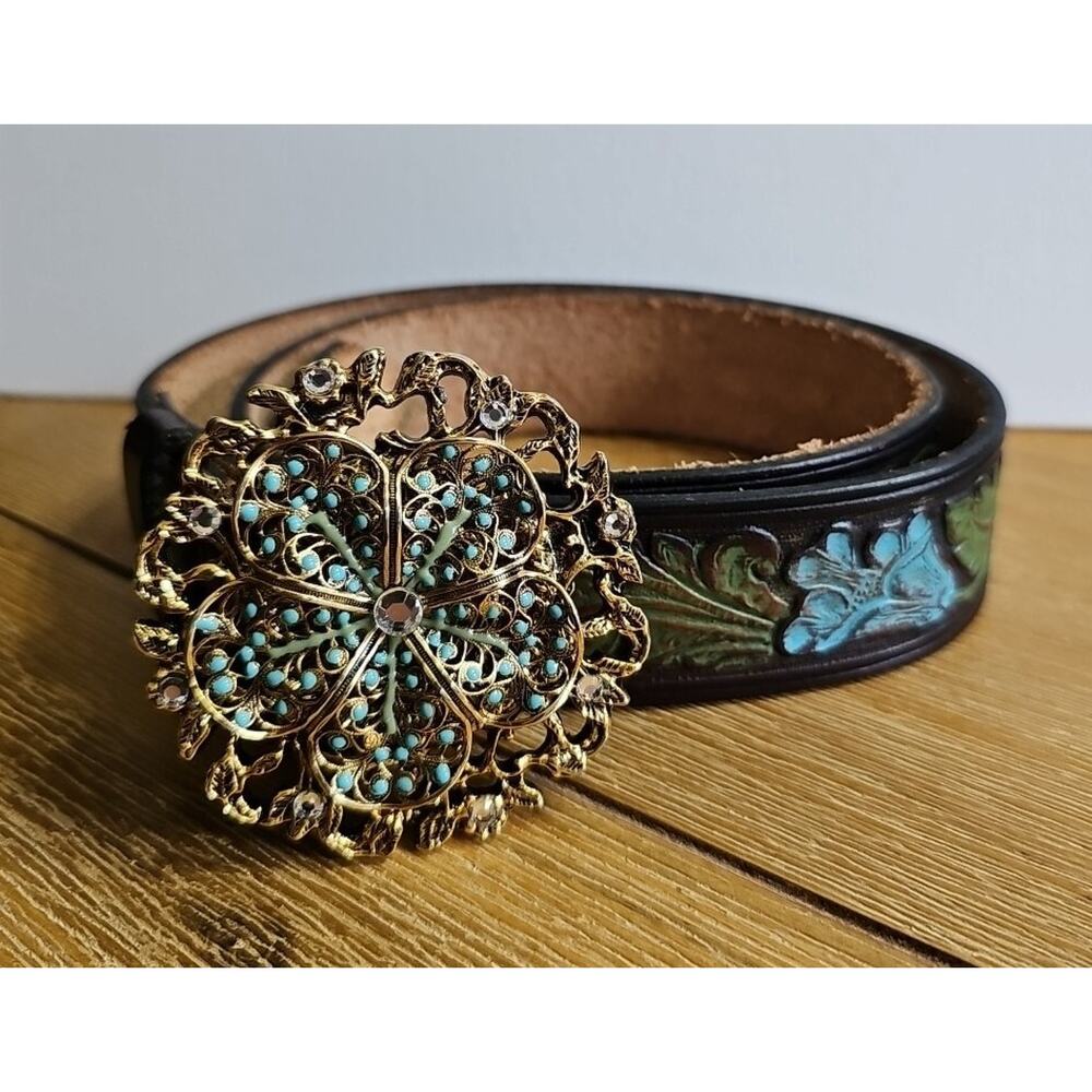 Arden B Embossed Leather Belt Size SM